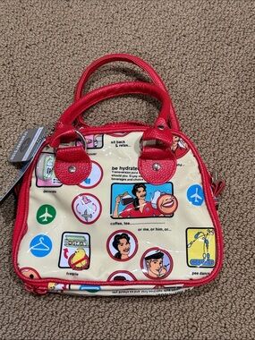 Parcel cosmetic Novelty Travel Icon Red Trim Tote Bag vintage nwt